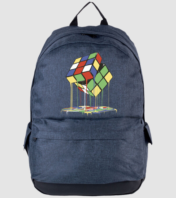 Melting Rubik cube model albastru jeanși pe tricou