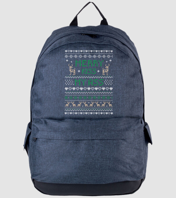 Merry kiss my ass ugly sweater model albastru jeanși pe tricou