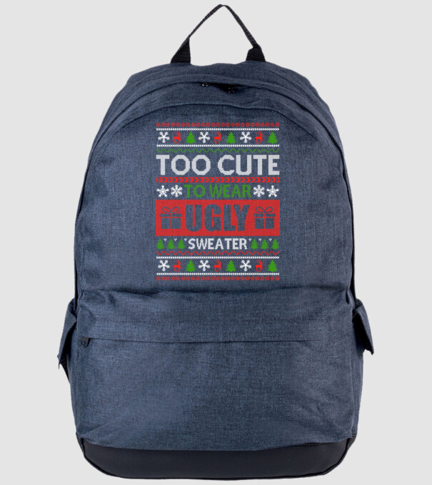 Too Cute for ugly sweater model albastru jeanși pe tricou