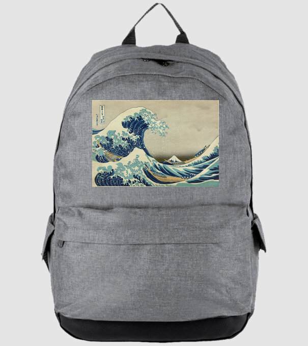 Great Wave of Kanagawa mască model gri pe tricou