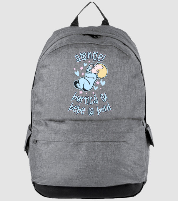 atenție! burtică cu bebe la bord model gri pe tricou
