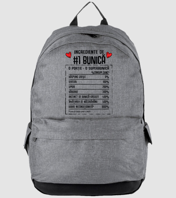 Ingrediente Bunică - o porție : o superbunică - %consum zilnic* răspuns greșit, sfaturi, umor, răbdare, instinct de bunică-ursul model gri pe tricou