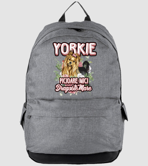 Yorkie - picioare mici dragoste mare model gri pe tricou