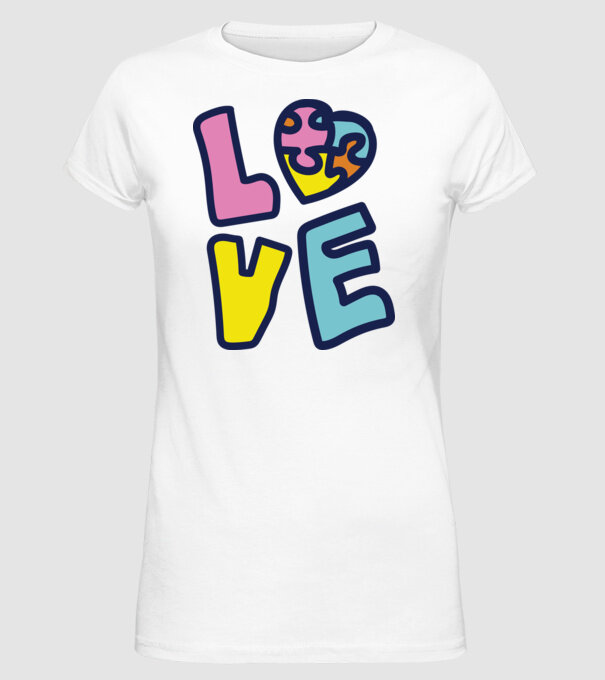 Ziua Mondială a Autismului LOVE model alb pe tricou