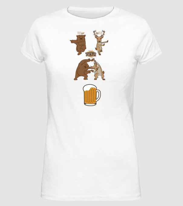 Bear deer beer model alb pe tricou