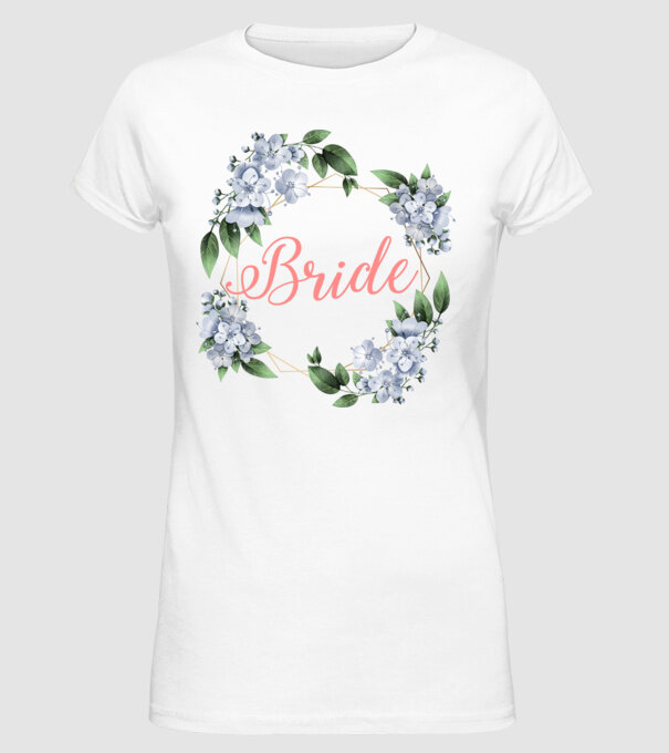 BRIDE blue floral model alb pe tricou