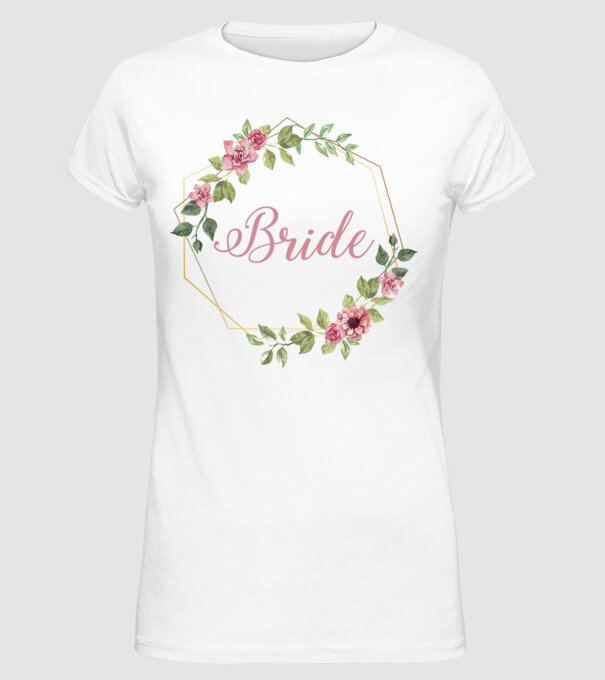 BRIDE pink floral model alb pe tricou