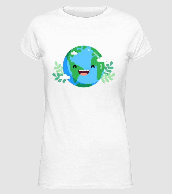Earth smiley model alb pe tricou