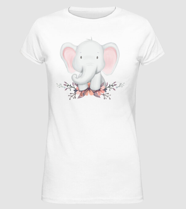Elefant cu flori model alb pe tricou