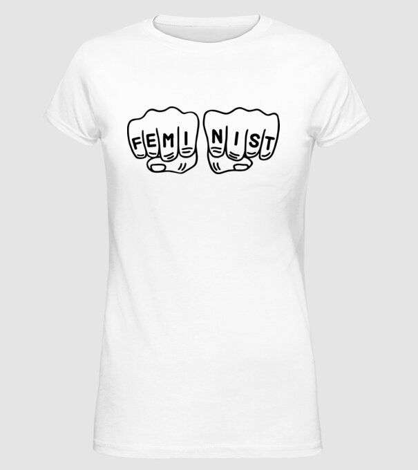 Feminist model alb pe tricou
