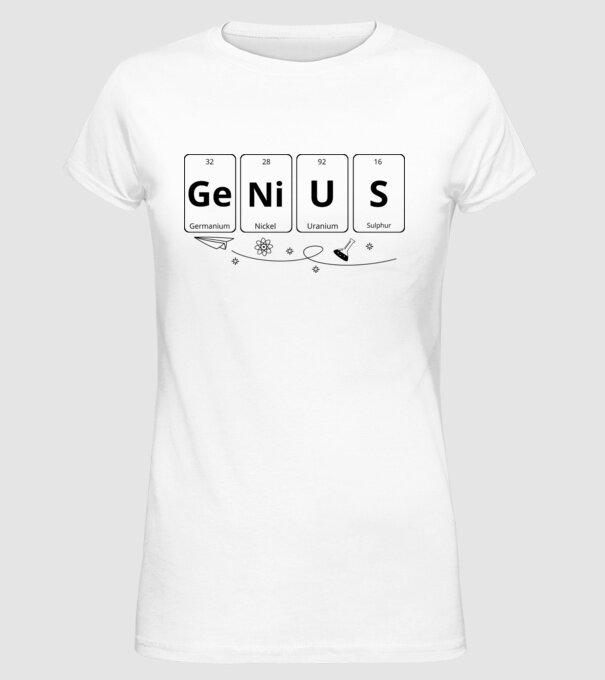 Genius periodic model alb pe tricou
