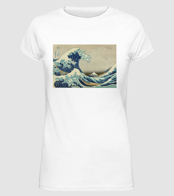 Great Wave of Kanagawa mască model alb pe tricou