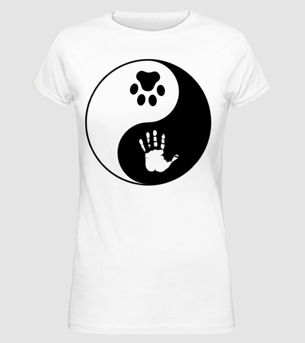 Yin-Yang Dog model alb pe tricou