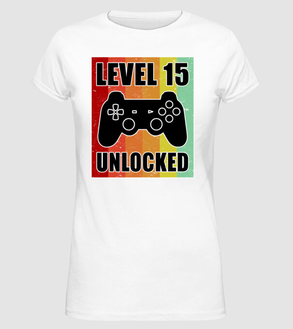 level 15 unlocked retro gamer model alb pe tricou