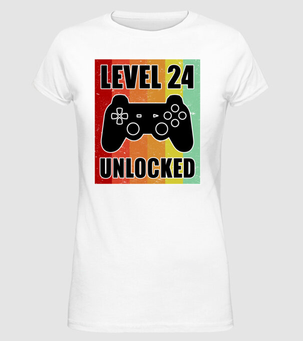 level 24 unlocked retro gamer model alb pe tricou