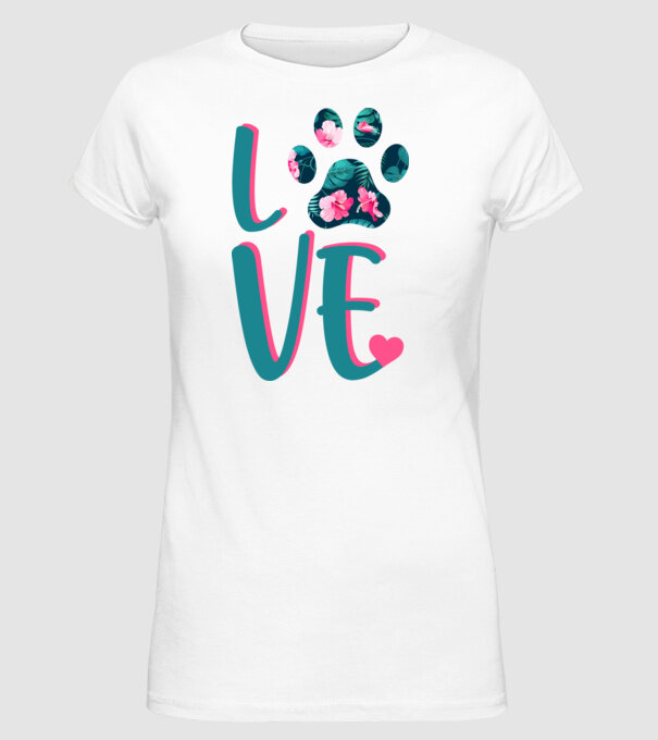 LOVE CÂINI model alb pe tricou