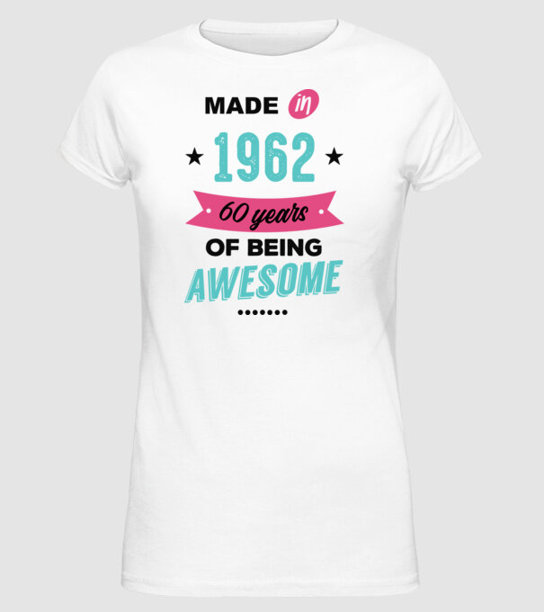 MADE in 1962 model alb pe tricou