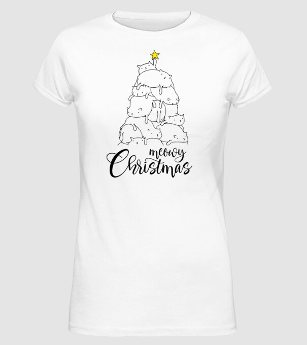 Meowy Christmas model alb pe tricou