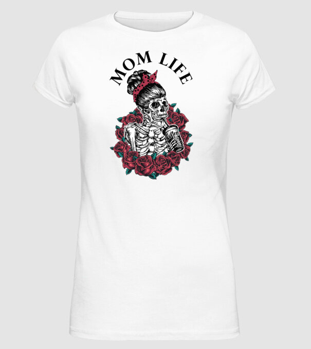 MOMLIFE model alb pe tricou