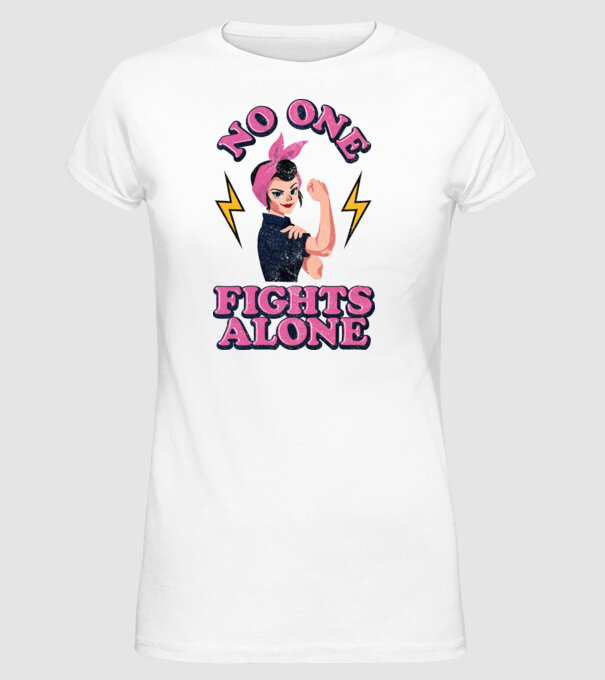 No one fights alone pinup texture model alb pe tricou