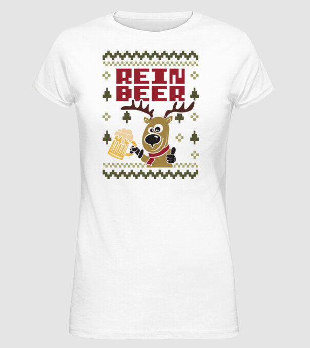 Reinbeer ugly sweater model alb pe tricou