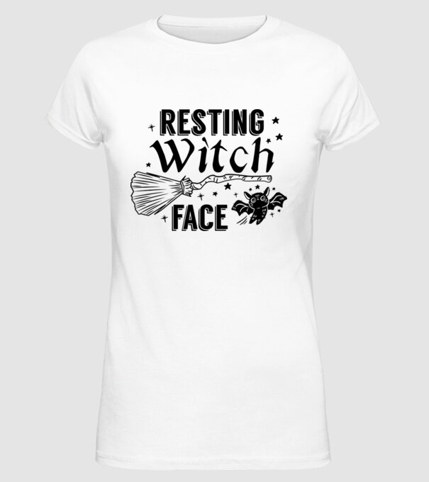 Resting Witch face model alb pe tricou
