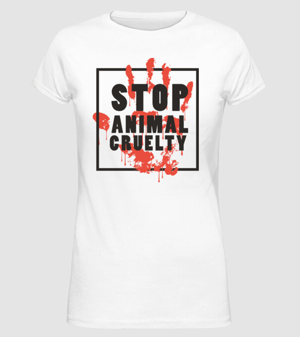 Stop animal cruelty model alb pe tricou