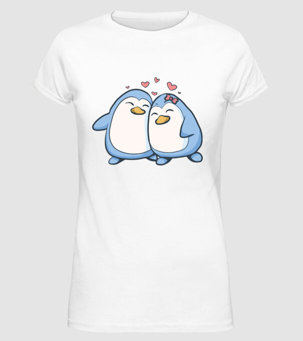 PINGUIN ÎNDRĂGOSTIT model alb pe tricou