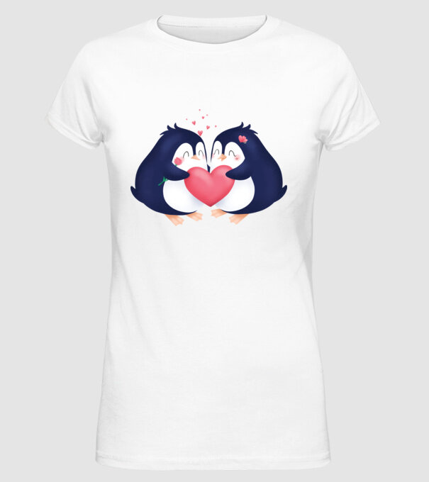 PINGUIN ÎNDRĂGOSTIT model alb pe tricou