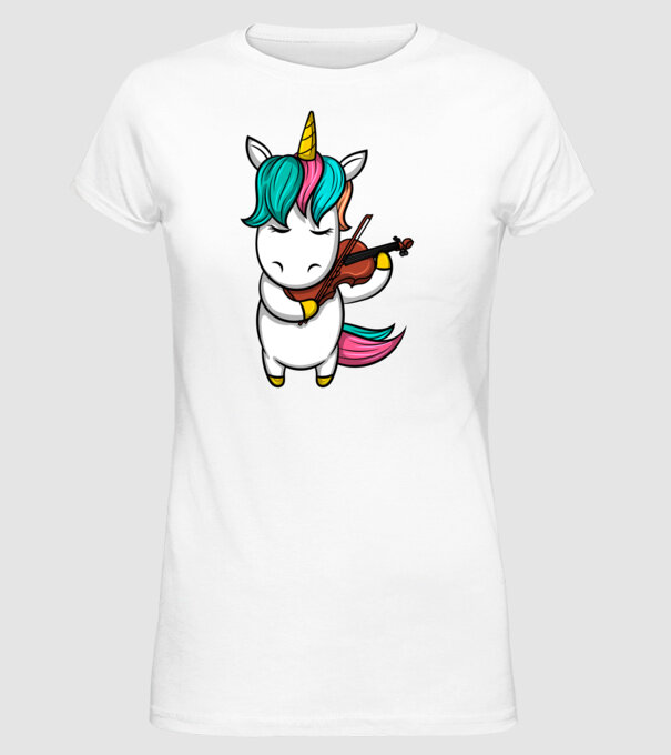 Unicorn Violin model alb pe tricou