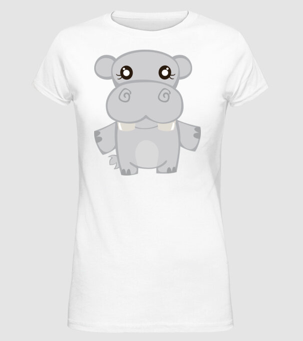 Hipopotam model alb pe tricou