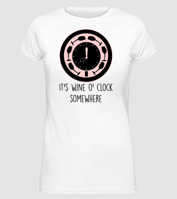 Wine o clock model alb pe tricou