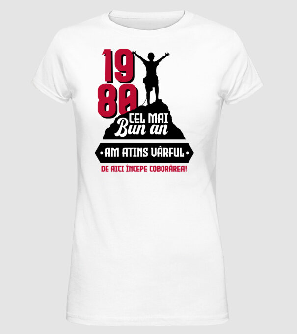 1980 cel mai bun an. Am atins vârful, de aici începe coborârea. model alb pe tricou