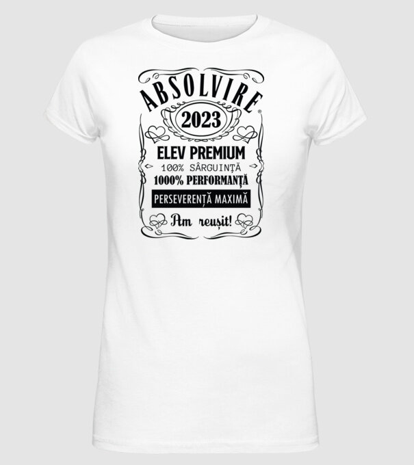 Absolvire Premium model alb pe tricou