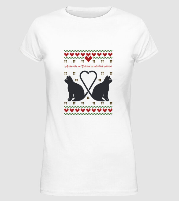 acesta este un Crăciun cu adevărat pisicesc model alb pe tricou