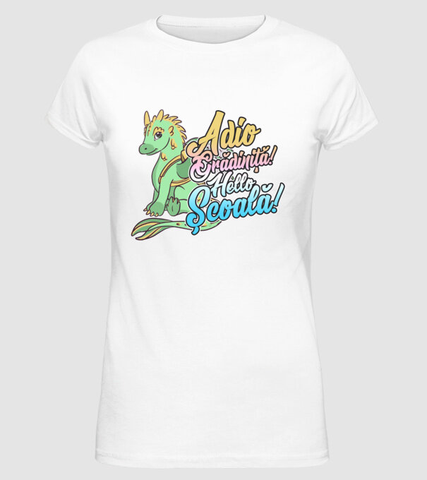 Adio grădiniță! Hello școală! model alb pe tricou