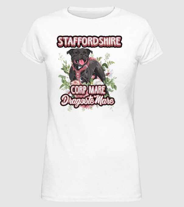 american staffordshire terrier - corp mare, dragoste mare model alb pe tricou
