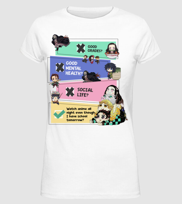 Anime check Demon Slayer model alb pe tricou