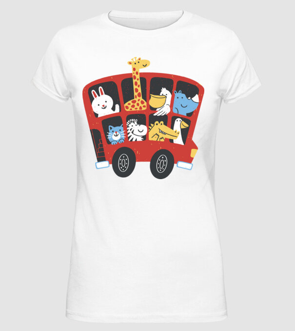 Autobuze model alb pe tricou