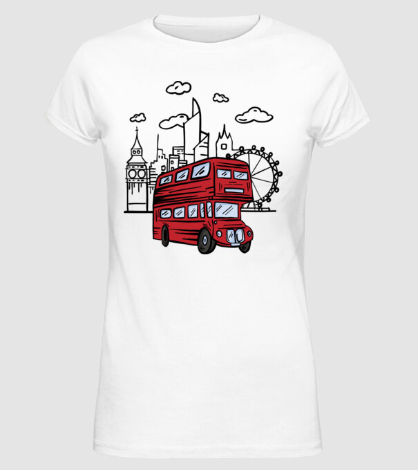 Autobuze model alb pe tricou