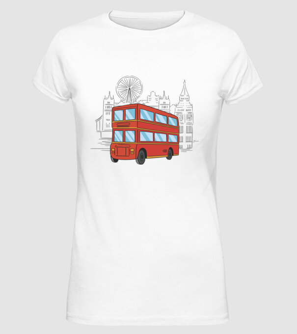 Autobuze model alb pe tricou