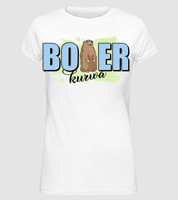 Bober Kurwa model alb pe tricou