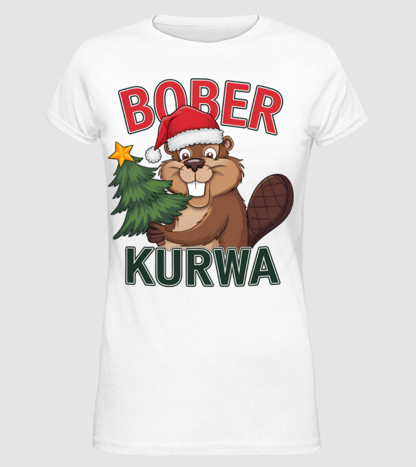 Bober kurwa Christmas model alb pe tricou