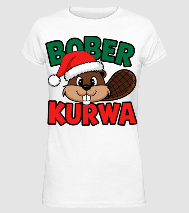 Bober kurwa xmas model alb pe tricou