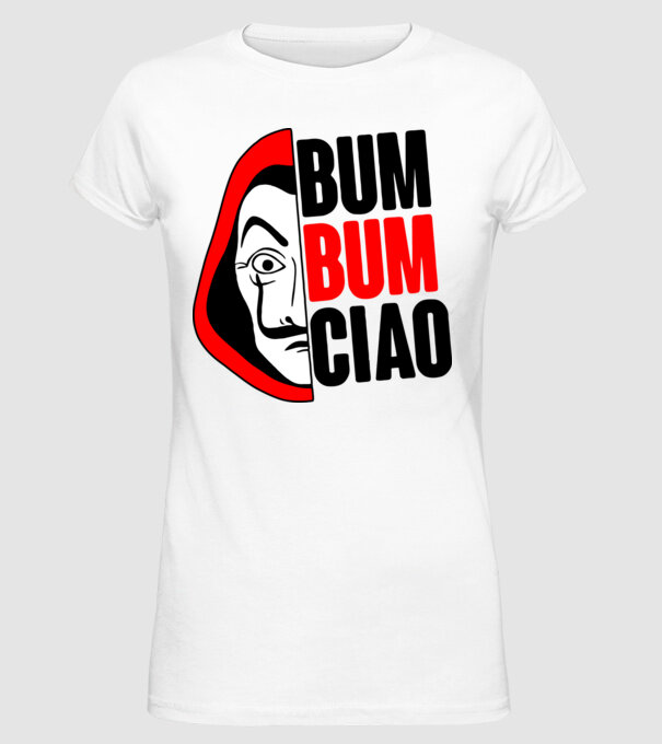 bumbum ciao money heist model alb pe tricou