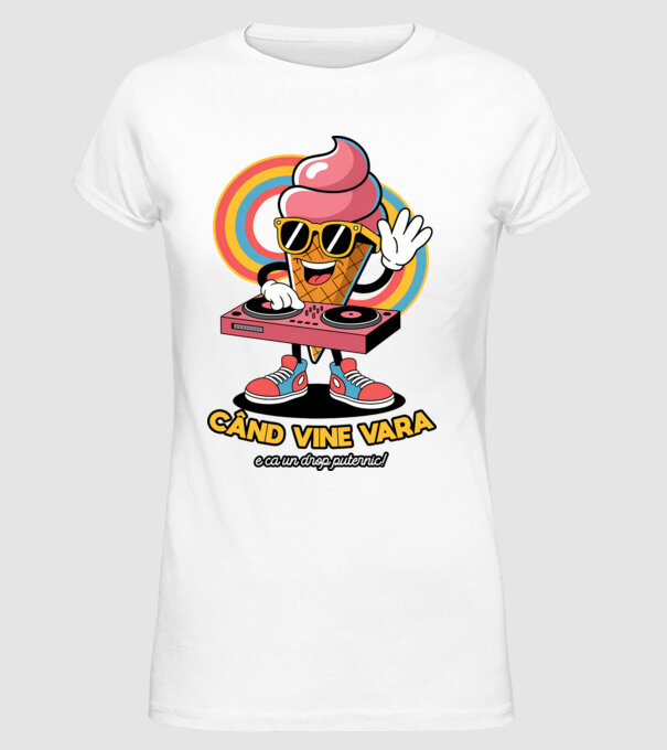 Când vine vara, e ca un drop puternic! model alb pe tricou