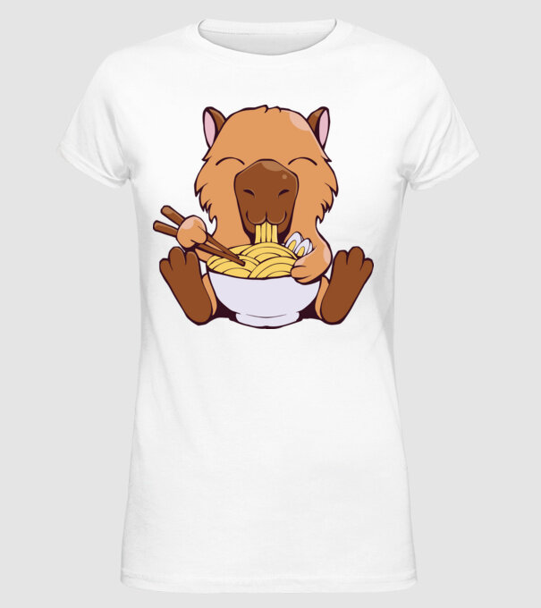 Capibară Ramen model alb pe tricou