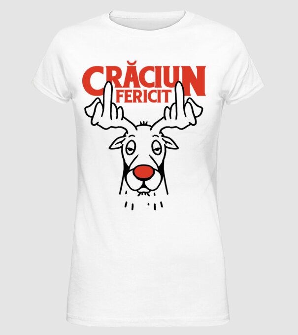 Căprioară de Crăciun antisocială model alb pe tricou
