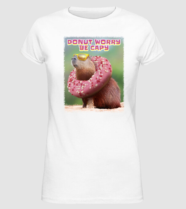 Capybara Donut worry be capy model alb pe tricou