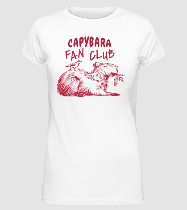 Capybara fan club model alb pe tricou